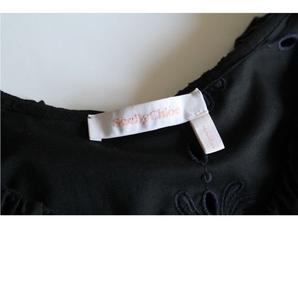 See by Chloe Broderie Anglaise Ruffle Blouse Black Navy Size FR 36/ US 4 - Picture 7 of 8
